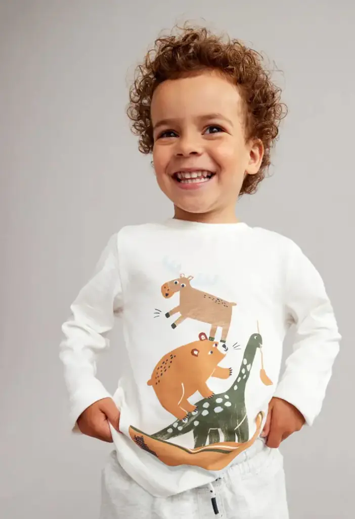 White Animal Print Long Sleeve T-Shirt