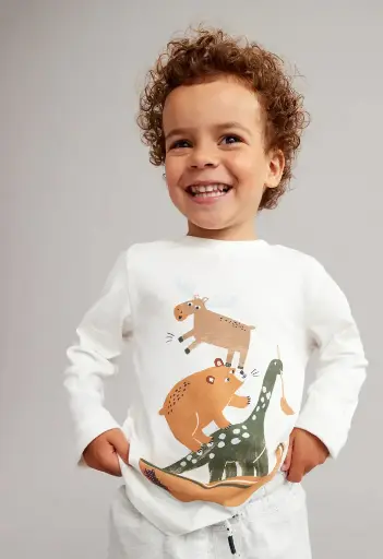 White Animal Print Long Sleeve T-Shirt