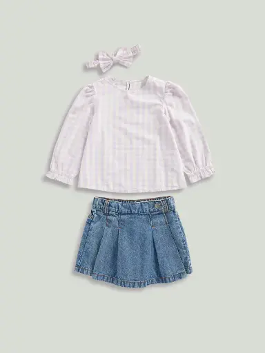 Set 3 - Top, Skirt, Headband - Gingham
