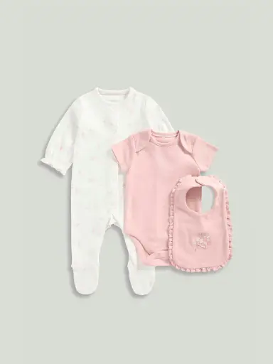 Set 3 - 2 Jumpsuits, Bibs - LIGHT PINK